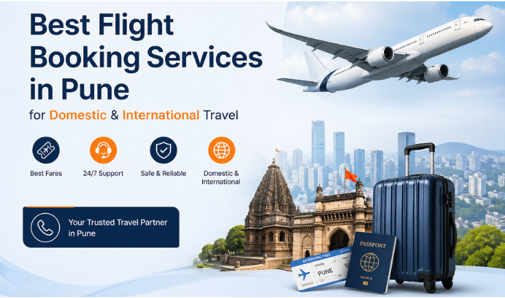 Illustration representing the best corporate flight booking services in Pune for domestic and international business travel