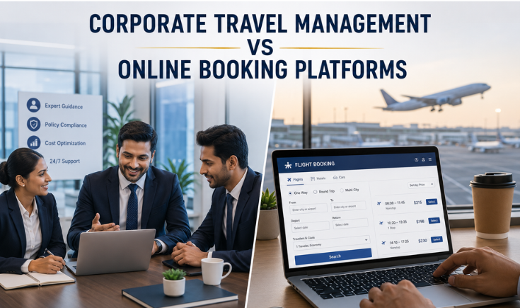 Comparison breakdown between Corporate Travel Management Companies and Online Booking Platforms