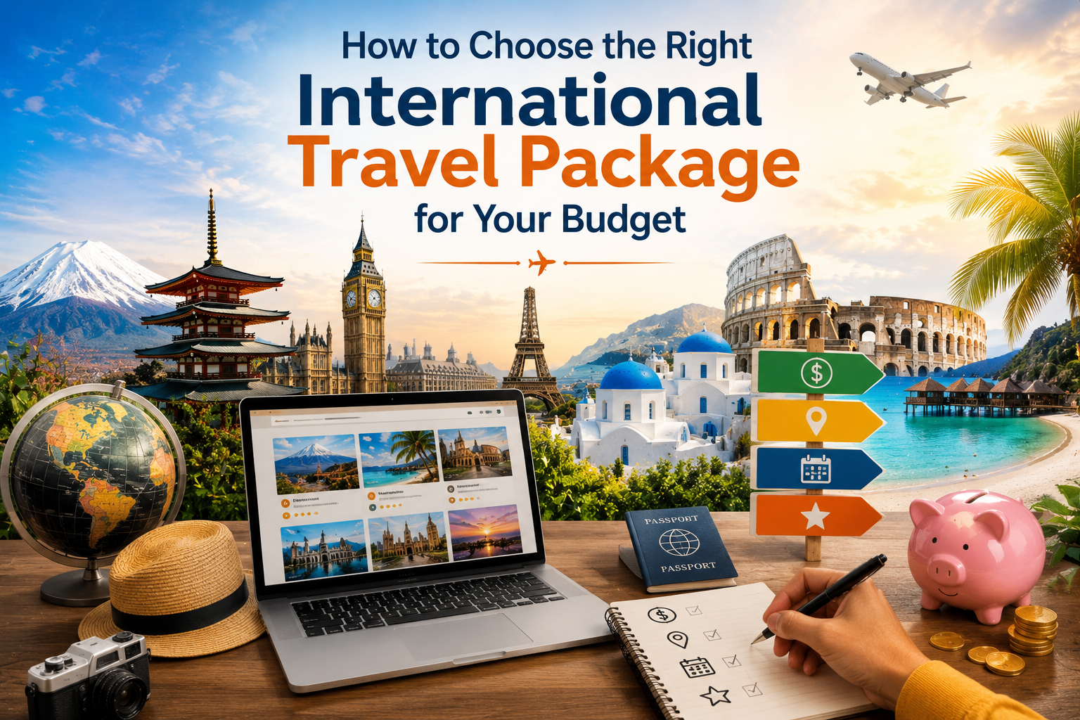 Corporate professionals analyzing an international travel package budget and global itinerary on a digital screen