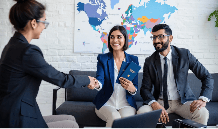 Corporate professional working with expert visa agents for an urgent business travel application